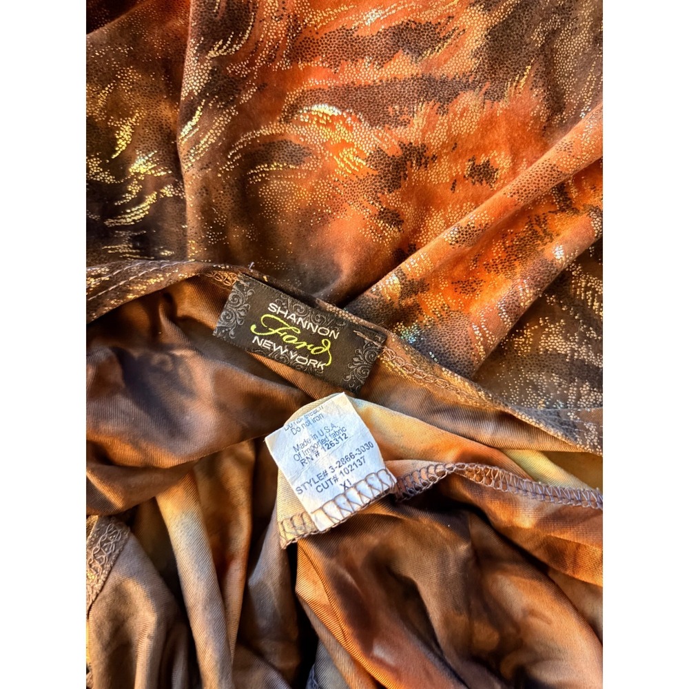 Y2K Shannon Ford New York Abstract Animal Print Cowl Neck Metallic Gold Top #10 - Picture 3 of 3